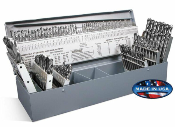 115 Piece Bright HSS 135° Split Point Drill Set - Jobber Length, Fractional 1/16" to 1/2"; Letter Sizes A to Z; and Wire Sizes #1-#60
