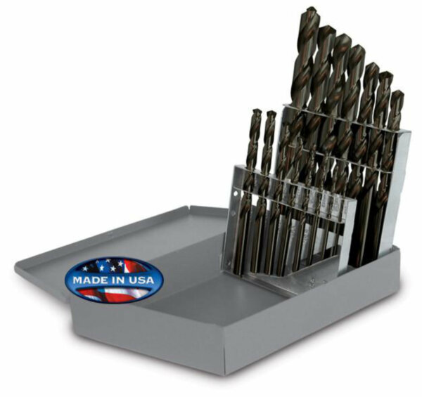 15 Piece Black Oxide HSS 118° Precision Point Drill Set - Jobber Length, Fractional Sizes 1/16" to 1/2" (by 32nds)