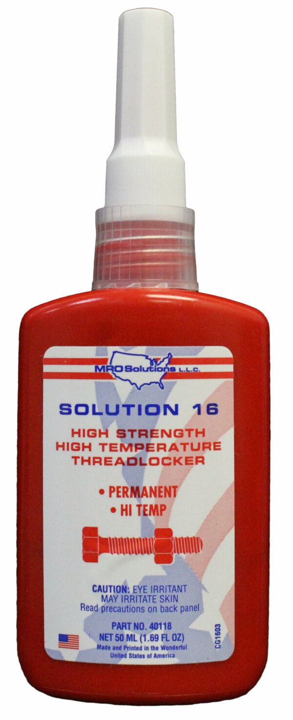 MRO Solution 16 – High Strength / High Temp Red Threadlocker (50 ml. Bottle)