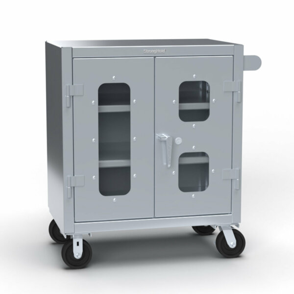 Stainless Steel Mobile Medical Storage Cabinet, 12-Gauge Steel with Clear View Doors, 36"W x 24"D x 36"H
