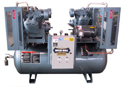 Saylor-Beall Duplex Industrial Air Compressor, 1 Phase Electric Motor Driven, 5 HP, #705 Splash Lubricated Pump