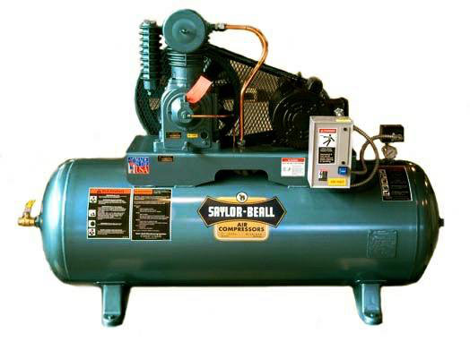 Saylor-Beall Horizontal Industrial Air Compressor, 1 Phase Electric Motor Driven, 5 HP, #705 Splash Lubricated Pump