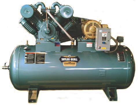 Saylor-Beall Horizontal Industrial Air Compressor, 3 Phase Electric Motor Driven, 20 HP, #9000 Splash Lubricated Pump