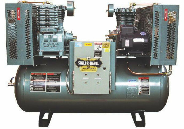 Saylor-Beall Duplex Performance Package Industrial Air Compressor, Electric Motor Driven, 1-1/2 HP, #703 Splash Lubricated Pump; 208-230-460V/1 Phase