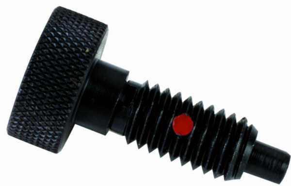 Knurled Knob Hand Retractable Spring Plunger with Steel Non-Locking Handle & Locking Thread Element, 1/4-20 Thread, Black Oxide Finish