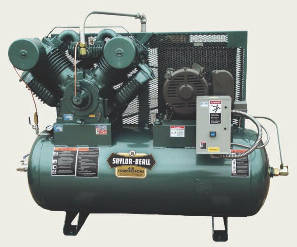 Saylor-Beall Performance Package Horizontal Industrial Air Compressor, Electric Motor Driven, 15 HP, #4500 Splash Lubricated Pump; 208-230-460V/3 Phase