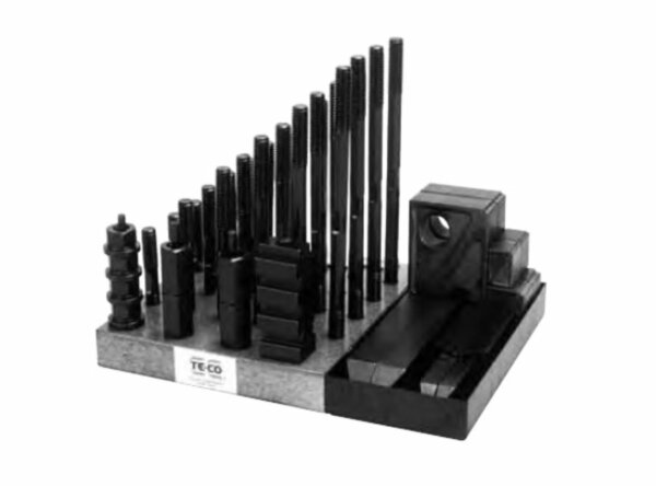 Super Clamp Kit with 1" Thick Step Blocks, 5/16-18 Stud Size and 0.375" T-Slot Size