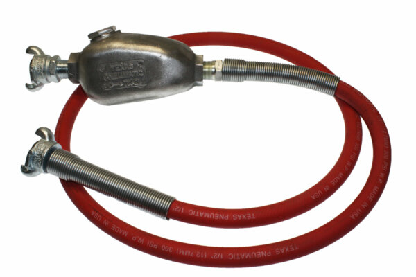 Hose Whip Assembly - 300 psi, 1/2" hose with TX-2L Lubricator & Band Clamped; Crowfoot Hose End