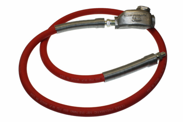 Hose Whip Assembly - 300 psi, 1/2" hose with TX-0L Lubricator & Band Clamped; 1/4" MPT Hose End (less Crowfoot)