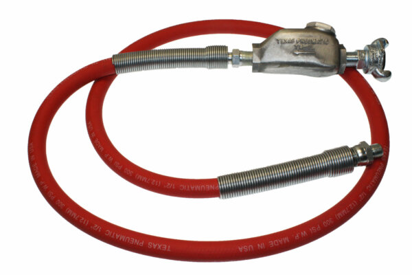 Hose Whip Assembly - 300 psi, 1/2" hose with TX-0L Lubricator & Band Clamped; 3/8" MPT Hose End