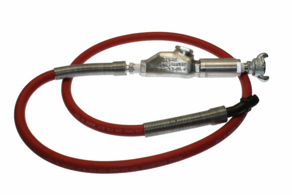 Hose Whip Assembly - 300 psi, 1/2" hose with TX-0L Lubricator & Band Clamped; 7/8"-24 Thread Bent Swivel Hose End