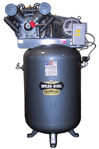Saylor-Beall Vertical Industrial Air Compressor, 1 Phase Electric Motor Driven, 7-1/2 HP, #707 Splash Lubricated Pump