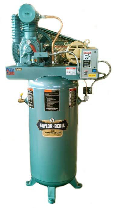 Saylor-Beall Vertical Industrial Air Compressor, 1 Phase Electric Motor Driven, 1-1/2 HP, #703 Splash Lubricated Pump