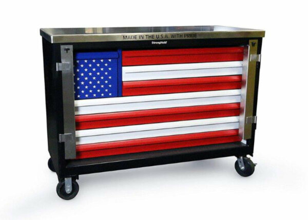 American Flag Tool Cart with 7-Gauge Stainless Steel Top, 60"W x 24"D x 50"H