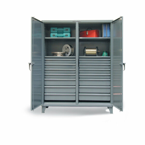 Double Shift Industrial Cabinet with 14 Drawers, 4 Shelves, 60"W x 24"D x 72"H