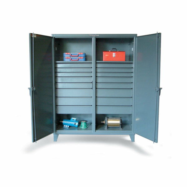 Double Shift Industrial Cabinet with 16 Drawers, 2 Shelves, 60"W x 24"D x 72"H