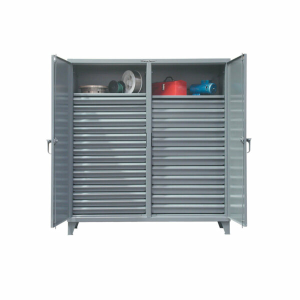 Double Shift Industrial Cabinet with 28 Drawers, 2 Shelves, 72"W x 24"D x 72"H