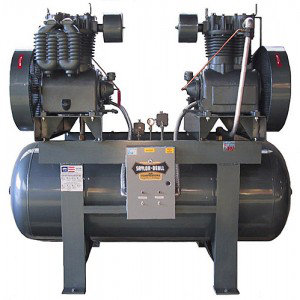 Saylor-Beall Duplex Industrial Air Compressor, 3 Phase Electric Motor Driven, 15 HP, #4500 Splash Lubricated Pump