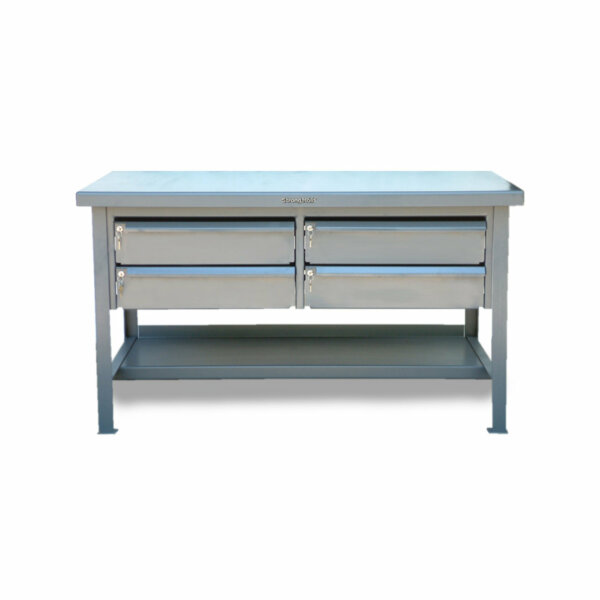Industrial Shop Table with 4 Key Lock Drawers, 7-Gauge Steel Top, 48"W x 30"D x 34"H