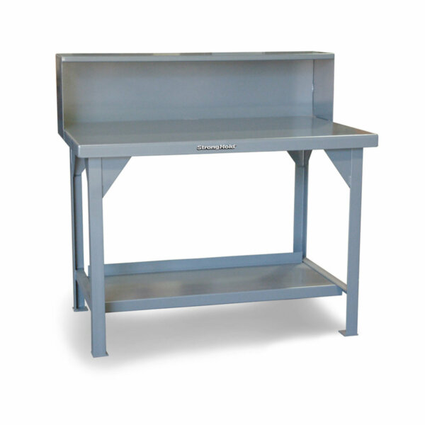Industrial Shop Table with Riser Shelf, 108"W x 36"D x 34"H