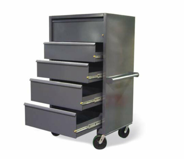 Mobile Drawer Cabinet with Lock-In and Lock-Out Slides