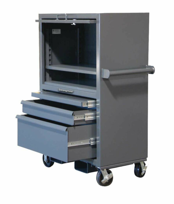 Mobile Job Site Box with Slide-Out Tray and Lift-Up Lid, 38"W x 22"D x 52"H