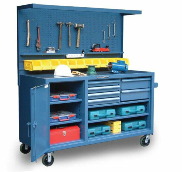 Mobile Workbench with Pegboard, Bins and Dividers, 72"W x 30"D x 36"H