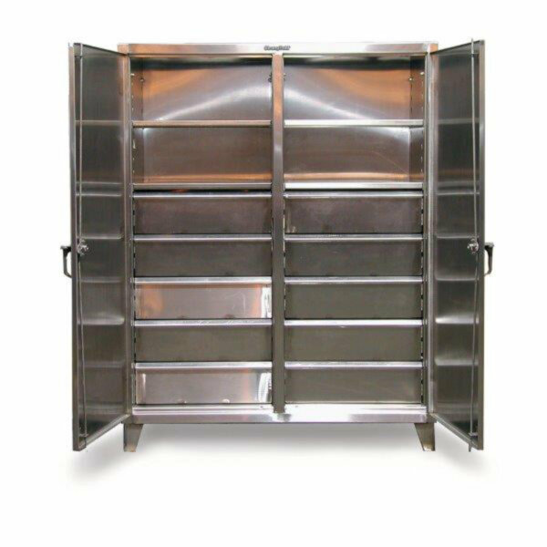 Stainless Steel Double Shift Cabinet with 16 Drawers, 2 Shelves, 60"W x 24"D x 72"H