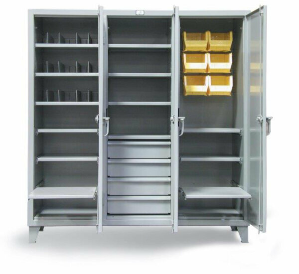 Triple-Shift Industrial Cabinet with Multi-Storage, 4 Drawers/13 Shelves, 74"W x 24"D x 72"H