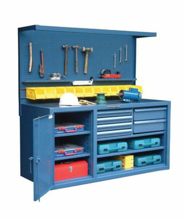 Workbench with Pegboard, Bins and Dividers, 70"W x 30"D x 36"H
