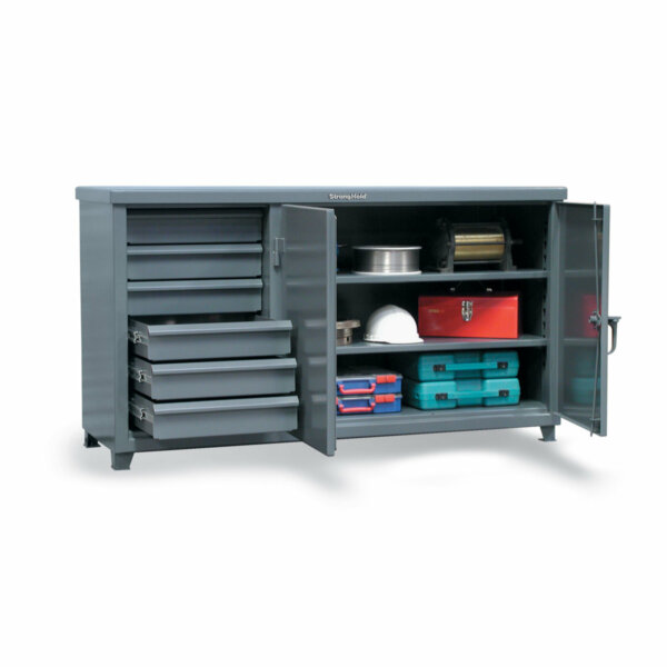 Workbench with Steel Top and 6 Drawers, 73"W x 25"D x 38"H