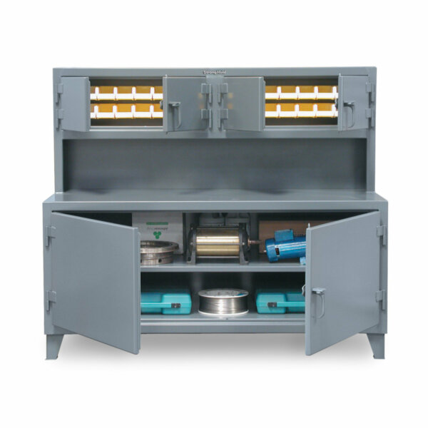 Workbench with Upper Bin Compartments